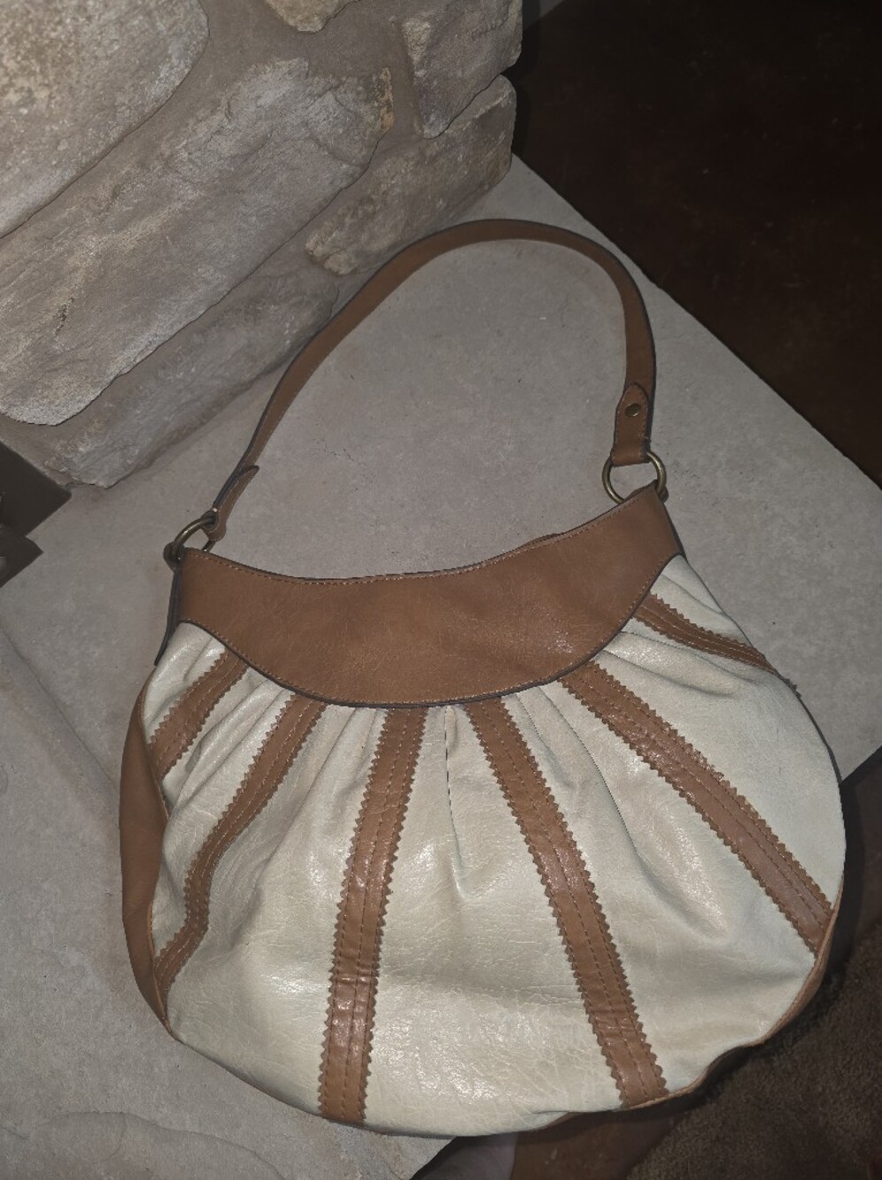 Liz Claiborne Cream and Brown Women's Leather Shoulder Bag
